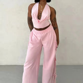 Side Bow Tie Up High Waist Wide Leg Pants